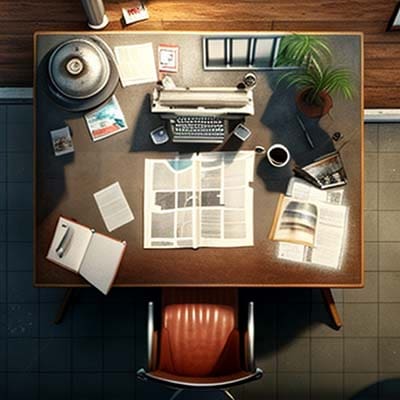 overhead view of a content strategy on a metal desk