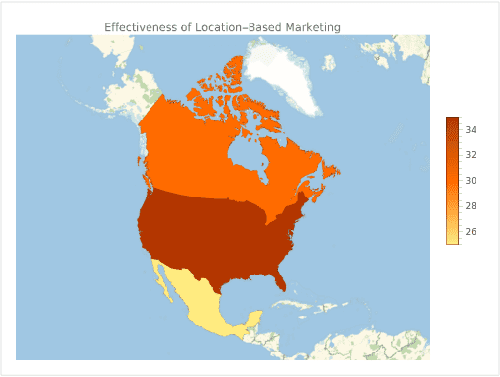 Heat map showing the effectiveness of location-based marketing in different regions.