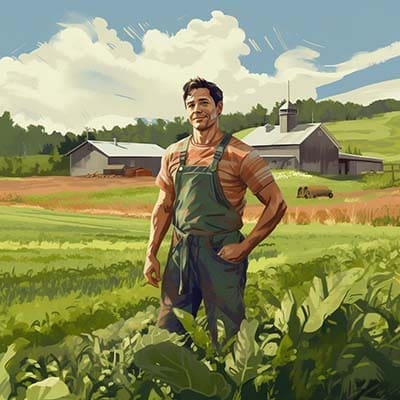 Organic farmer standing in his field.