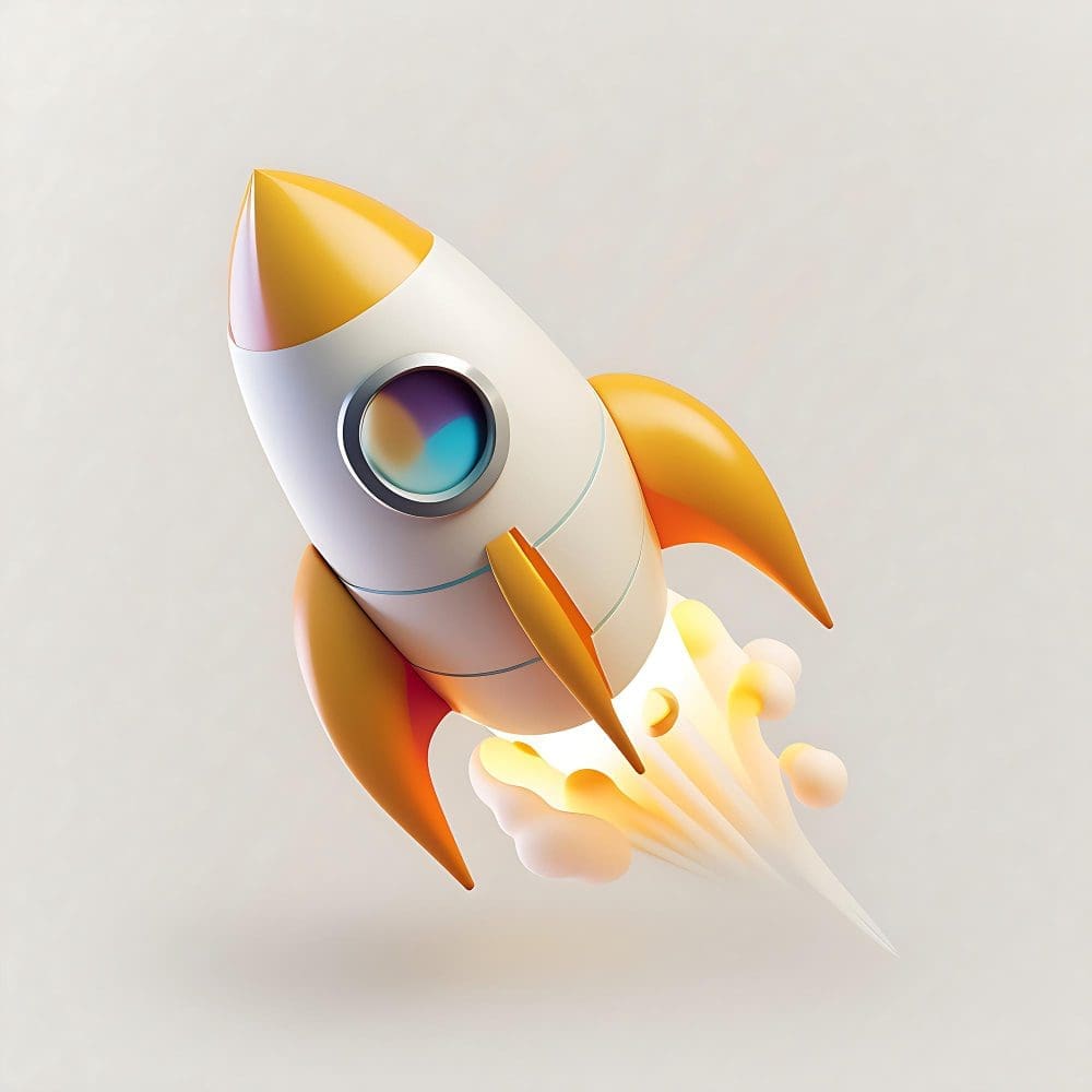 A 3D illustration of a rocket.