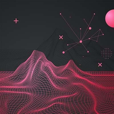 A digital marketing abstract background featuring pink and black lines and dots.