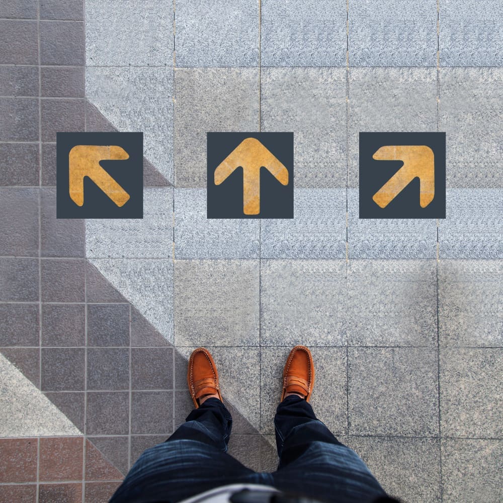 Tiled floor, arrows.