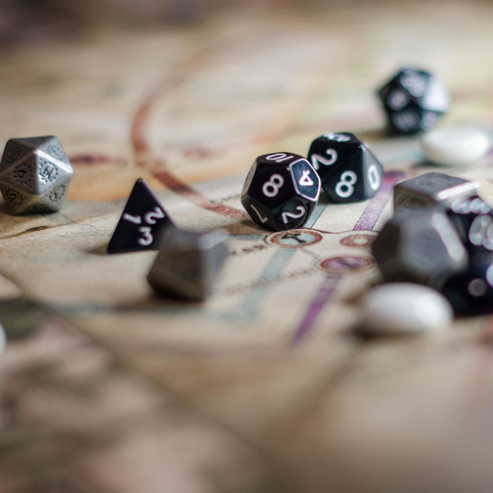 A group of dice on a digital map.