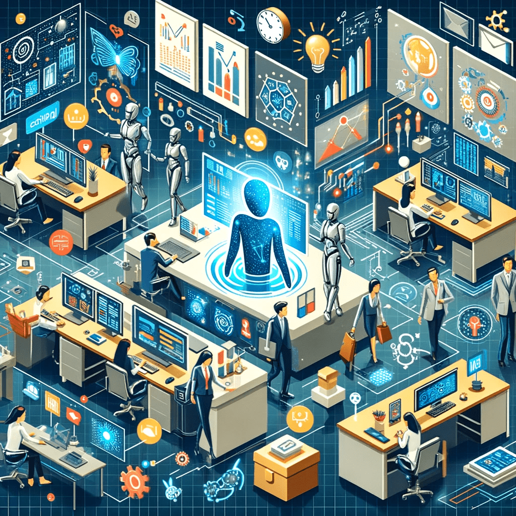 An isometric image of people working in an office, showcasing Small Business Growth.