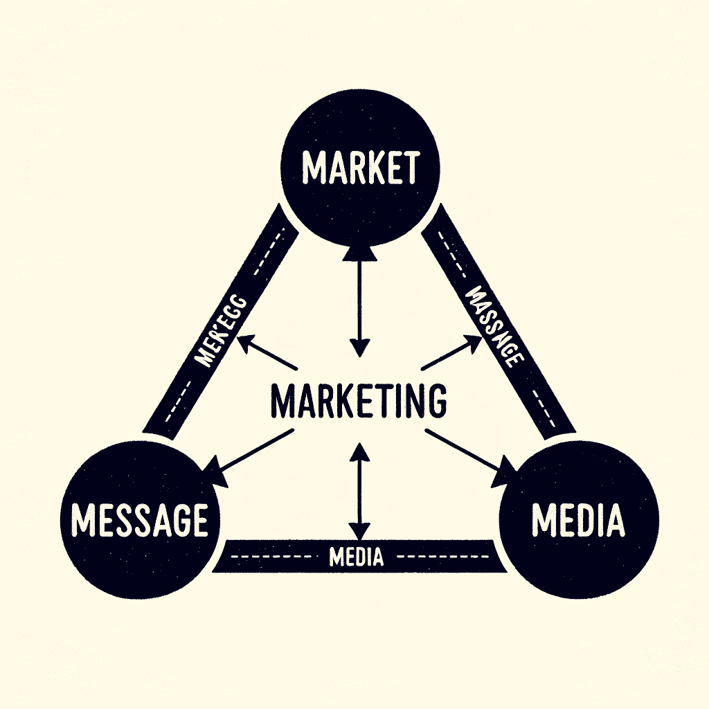 A triangle highlighting the dynamic interplay between market and message in the small business sector.