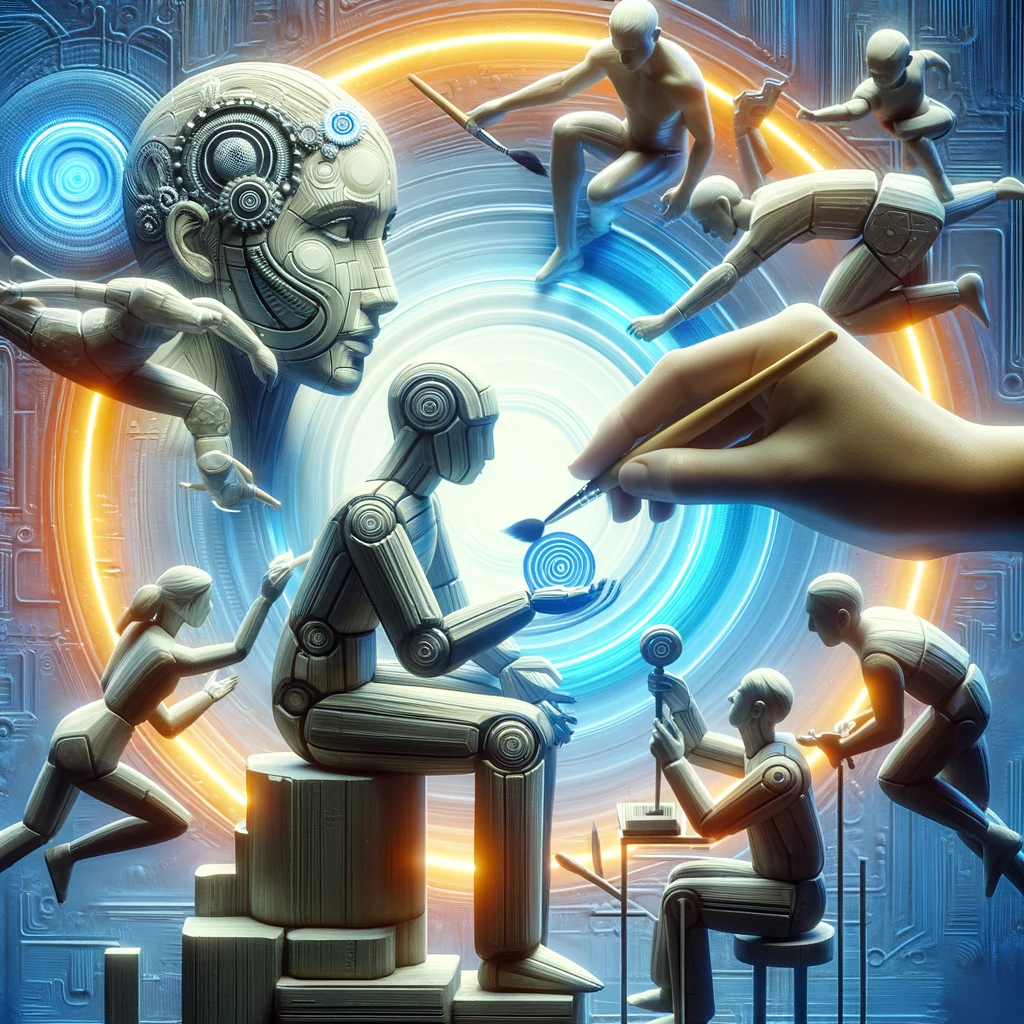An image of a group of robots in a futuristic setting showcasing task management and productivity hacks.