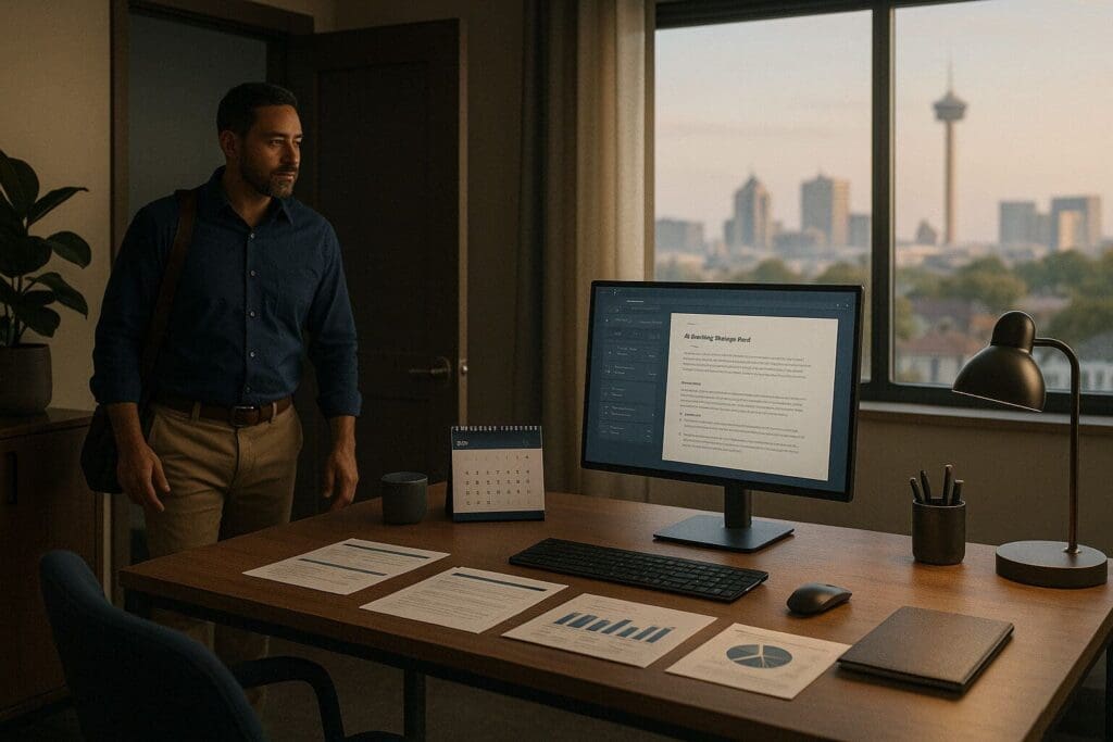 San Antonio business owner starting the day with AI-prepared tasks and reports