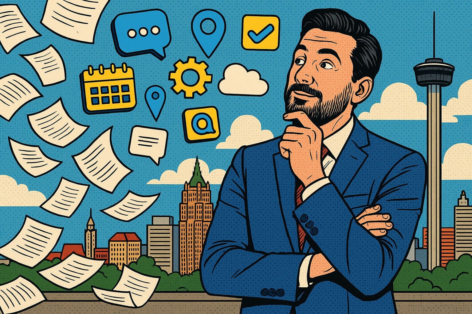 Business owner in San Antonio watches paperwork transform into digital systems