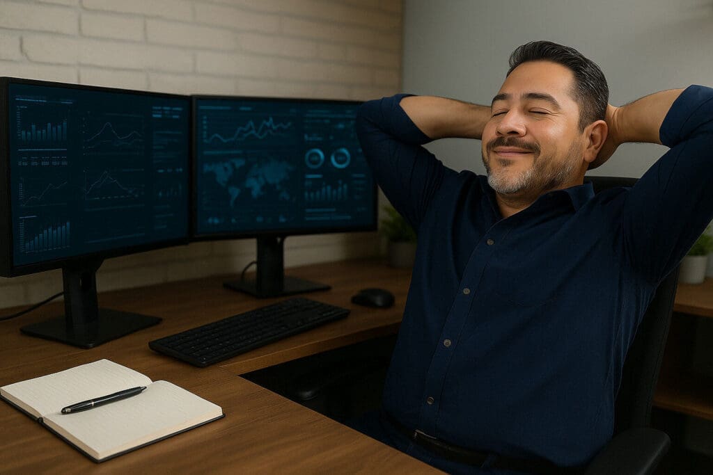 San Antonio businesses integrating AI successfully - business owner with AI systems San Antonio businesses integrating AI successfully - business owner with AI systems